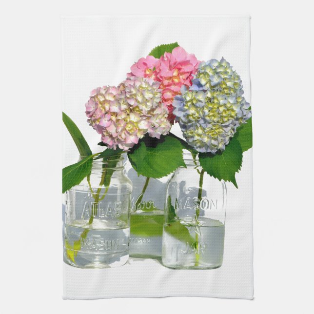 Hydrangeas och Mason burk Kökshandduk (Vertikal)