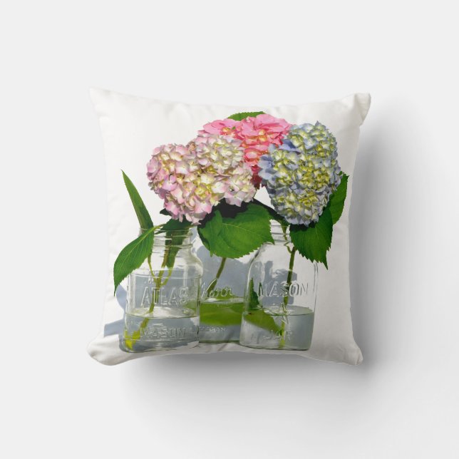Hydrangeas och Mason burk Kudde (Framsida)
