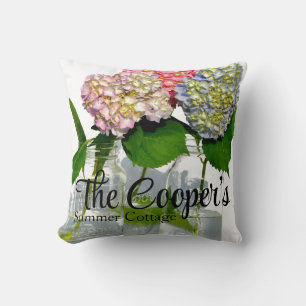 Hydrangeas och Mason burk monogram Kudde