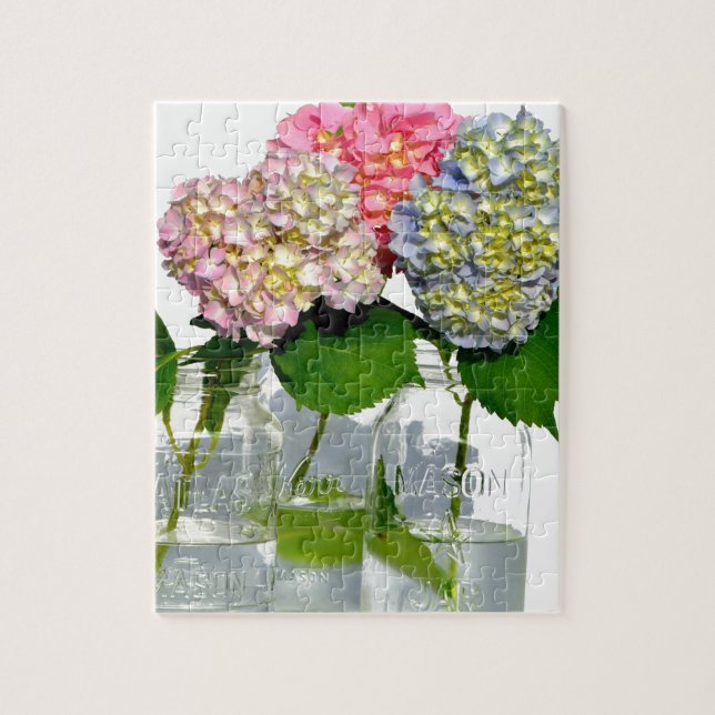 Hydrangeas och Mason burk Pussel (Vertikal)