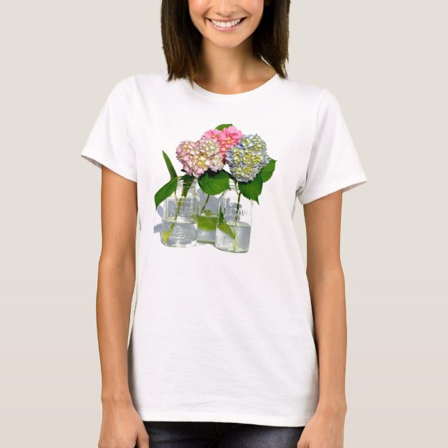 Hydrangeas och Mason burk T-shirt (Framsida)