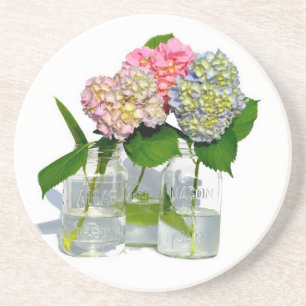 Hydrangeas och Mason burk Underlägg Sandsten