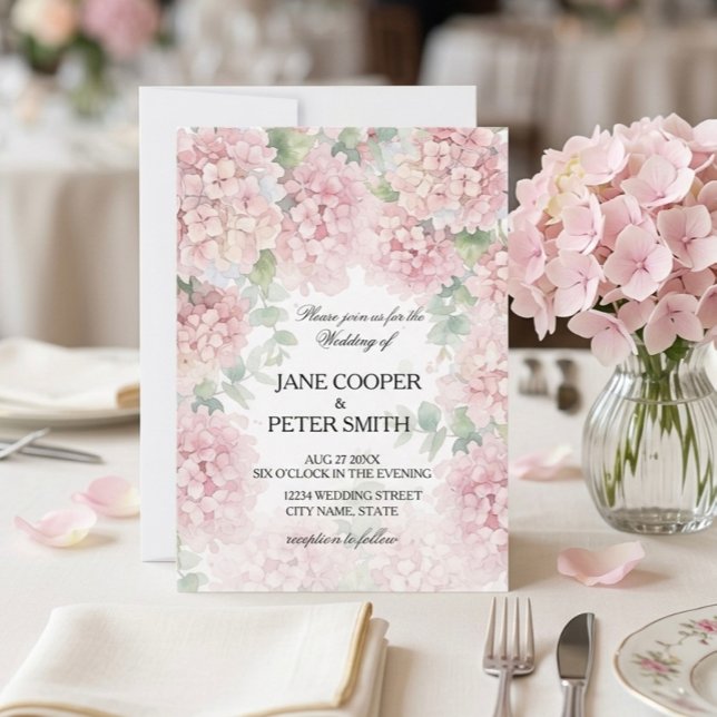Hydrangeas pastel pink colours. Wedding Invitation Inbjudningar (Skapare uppladdad)