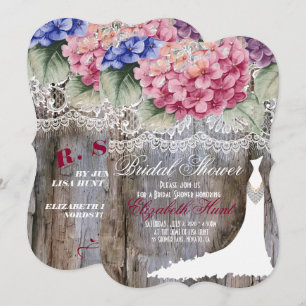 Hydrangeas Snöre & Barn Wood Möhippa Card Inbjudningar