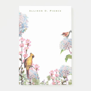 Hydrangeas & Songbird Nature Älskare Personlig Post-it Block