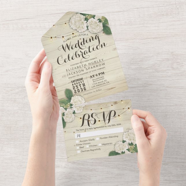 Hydrangeas String Ljus Rustic Wood Bröllop OSA (Tearaway)