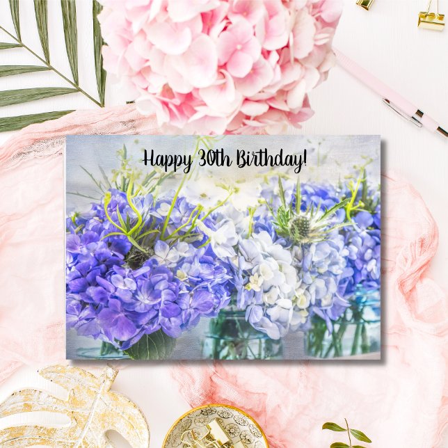 Hydrangeasekort lycklig 30års födelsedag kort (Skapare uppladdad)