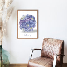 Hydrangeor i akvarell med namn