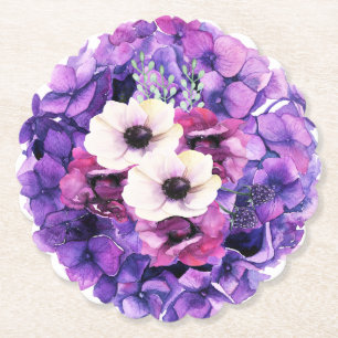 Hydranger vid Lila med White Flowers Underlägg Papper