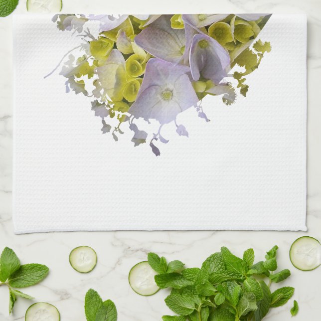 Hydrangeus i en hjärtskärning kökshandduk (Vikta)