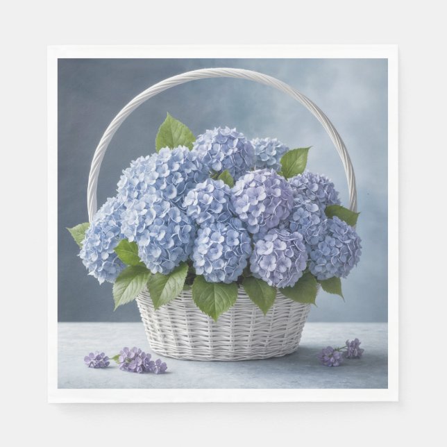 Hydrangeus i Wicker Basket Pappersservett (Framsidan)