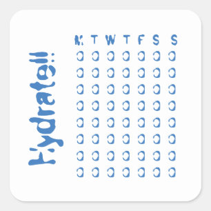 Hydrat - veckovattenintagbogserare fyrkantigt klistermärke