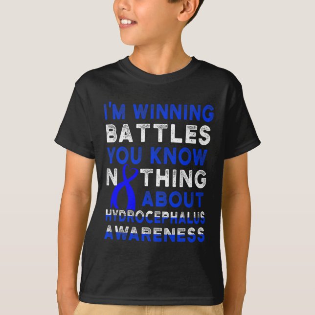 Hydrocephalus Survivor Fullt-time Awareness Warrio T Shirt (Framsida)