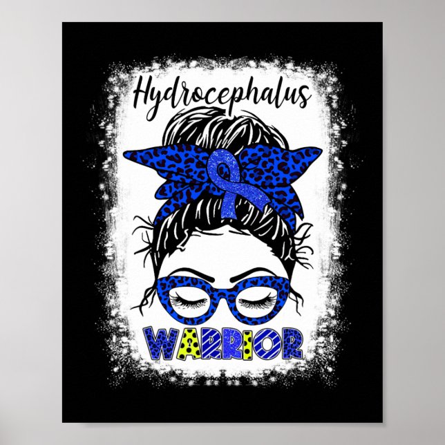 Hydrocephalus Warrior Messy Bun Blue Ribbon Leopar Poster (Framsidan)