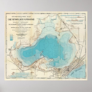 Hydrographic kartasjö Mendota Poster