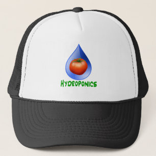 Hydroponics-Tomaten grön text, blått tappar Truckerkeps