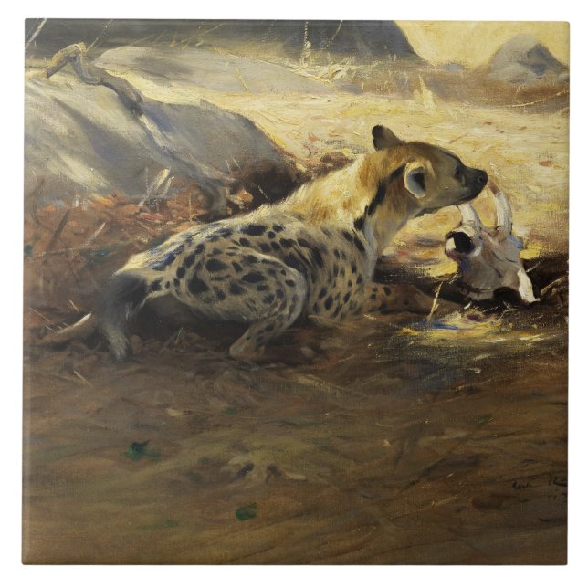 Hyena (av Wilhem Kuhnert) Kakelplatta (Framsidan)