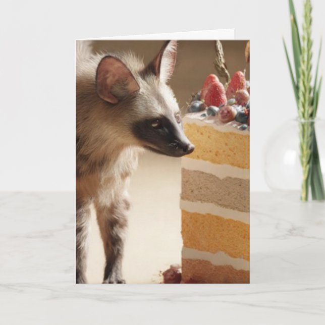 Hyena & Cake Curiosity Greeting Card Kort (Framsida)