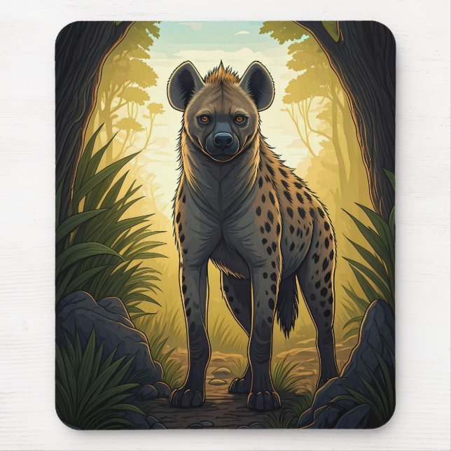 Hyena i en skogsklarning musmatta (Framsidan)
