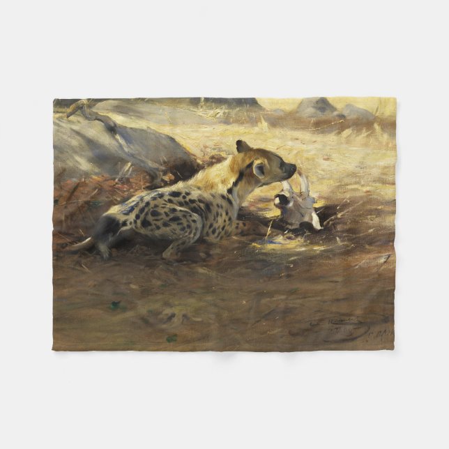 Hyena med ett ben (av Wilhem Kuhnert) Fleecefilt (Framsidan (Horisontell))