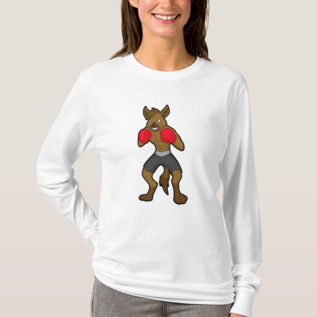 Hyena på Boxing med Boxing-handskar T Shirt (Framsida)