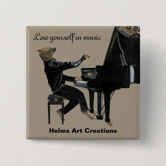 Hyena Piano Music Pianist Fantasy Art Button Knapp (Framsida)
