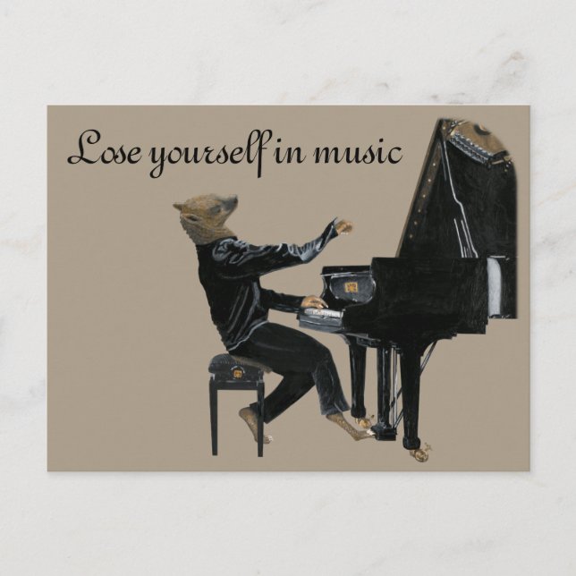 Hyena Piano Music Pianist Fantasy Art Postcard Vykort (Framsida)