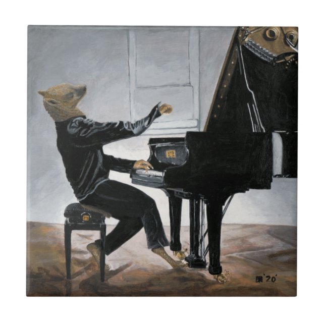 Hyena Piano Music Player Fantasy Art Ceramic Tile Kakelplatta (Framsidan)