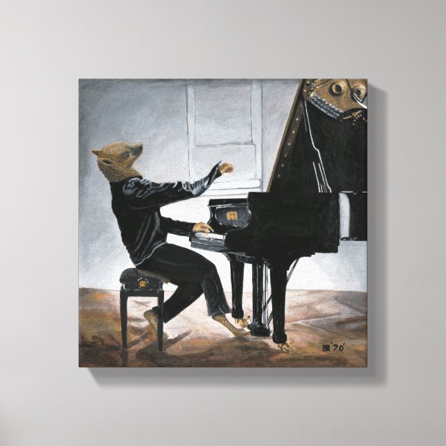 Hyena Piano Music Player Fantasy Art Kanvastryck (Framsida)