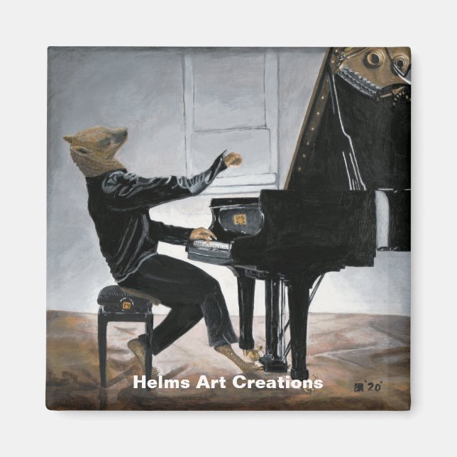 Hyena Piano Music Player Fantasy Art Magnet (Framsidan)
