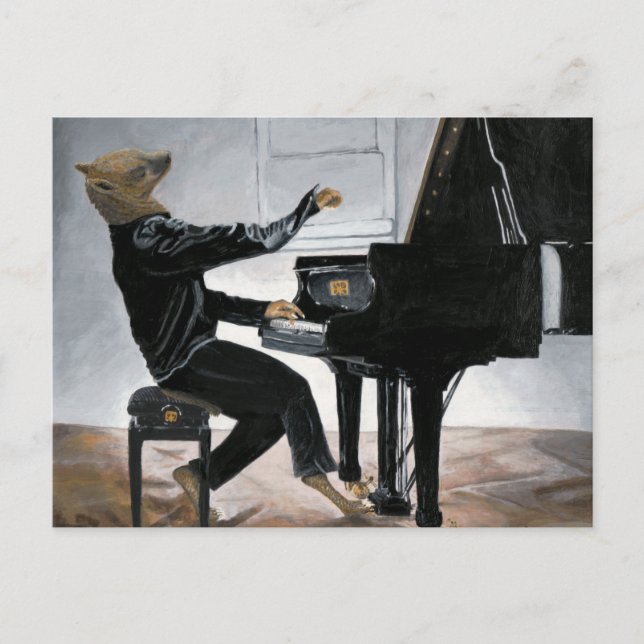 Hyena Piano Music Player Fantasy Art Postcard Vykort (Framsida)