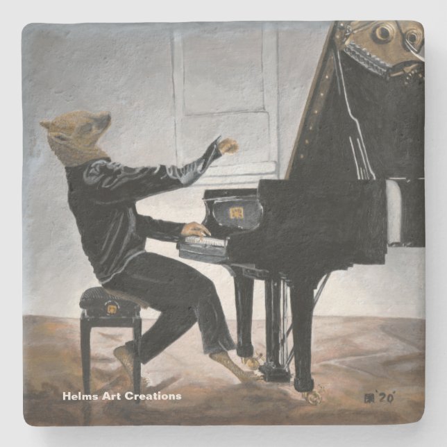 Hyena Piano Music Player Fantasy Art Stone Underlä Stenunderlägg (Framsidan)