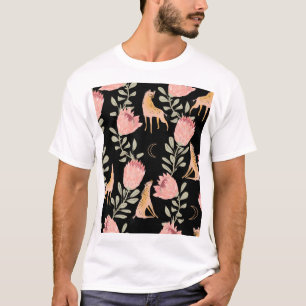 Hyena & Protea: Black Background Seamless T Shirt