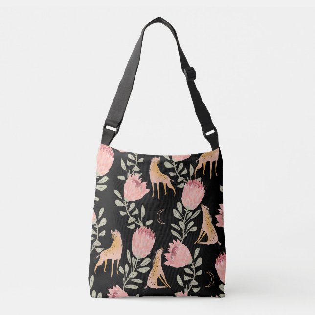 Hyena & Protea: Mörk Vintage Mönster Axelväska (Framsida)