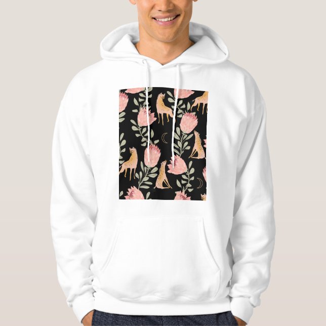 Hyena & Protea: Mörk Vintage Mönster Hoodie (Framsida)