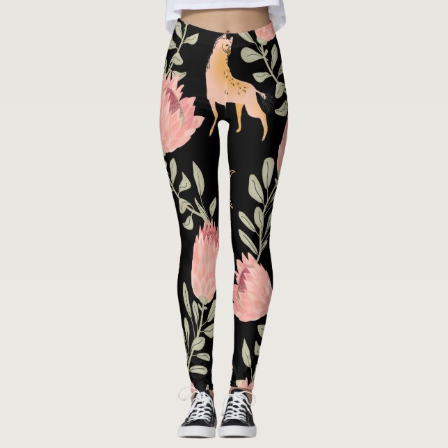 Hyena & Protea: Mörk Vintage Mönster Leggings (Framsida)