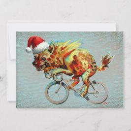 Hyena Riding A Bicycle Wearing Santa Hat Julkort