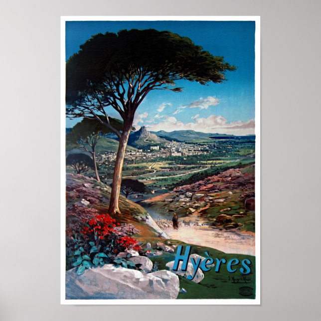 Hyeres, Frankrike Vintage affisch återställd (Framsidan)