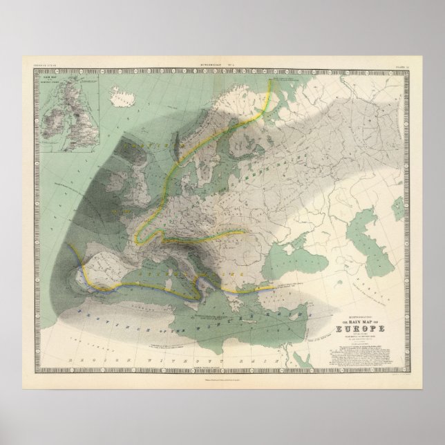 Hyetografiskt karta Europa Poster (Framsidan)