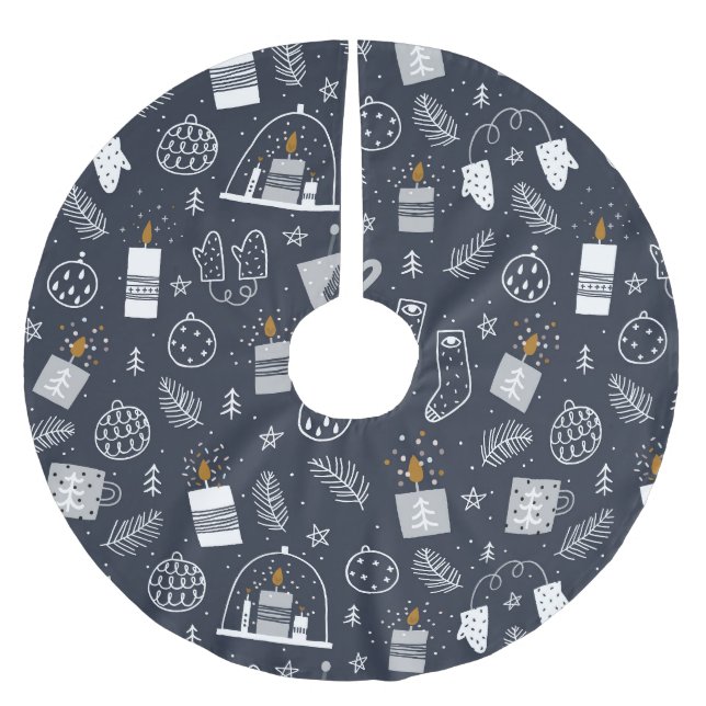 Hygee mörk blått vita mysiga ljusbågslampor julgransmatta borstad polyester (Framsidan)