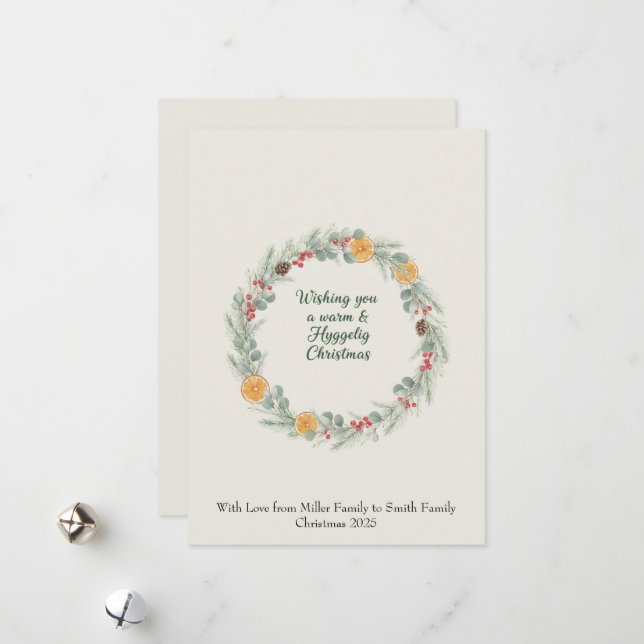 Hygge Christmas Wreath Card — Holiday Greetings Julkort (Fram/Back In Situ)