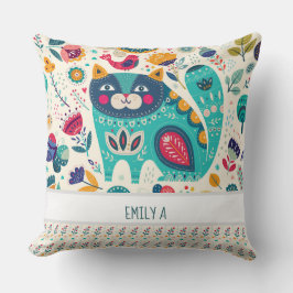 Hygge Decor Personlig Cat Folk Art Gift Kudde