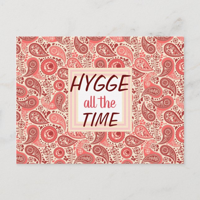 HYGGE hela tiden Mysig Rosa Paisley Vykort (Framsida)