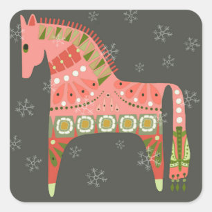 Hygge Helgdag Horse Rounds Square Stickers Fyrkantigt Klistermärke