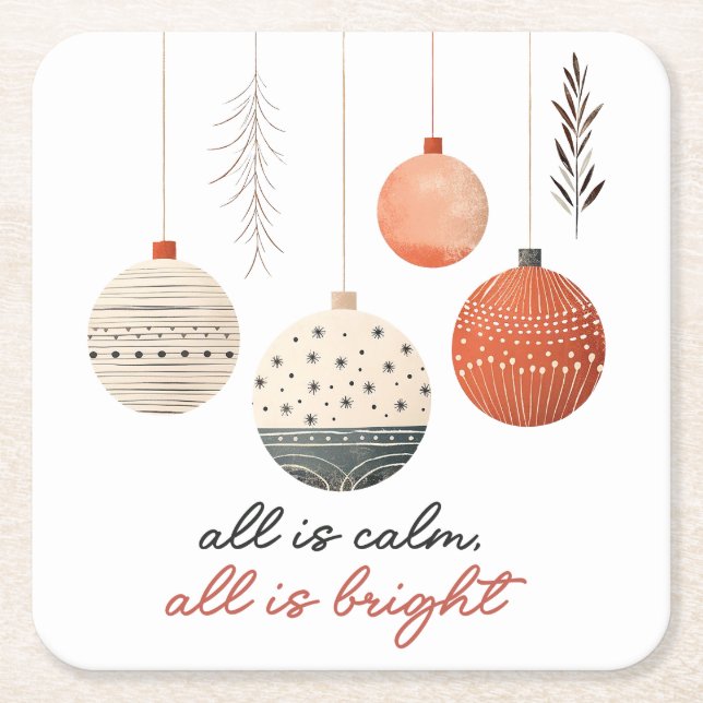 Hygge Jul Baubles Underlägg Papper Kvadrat (Framsidan)