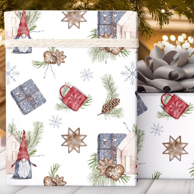 Hygge jul Cute Gnome Nordiska Helgdagar Presentpapper (Hygge Christmas Cute Gnome Nordic Holidays Wrapping Paper)