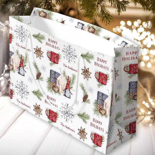 Hygge jul Gnome Nordiska Helgdagarna Namn (Hygge Christmas Gnome Nordic Holidays Name Large Gift Bag)
