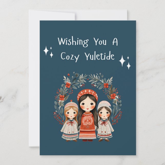 Hygge jul Mor och döttrar Utandning Julkort (Framsida)