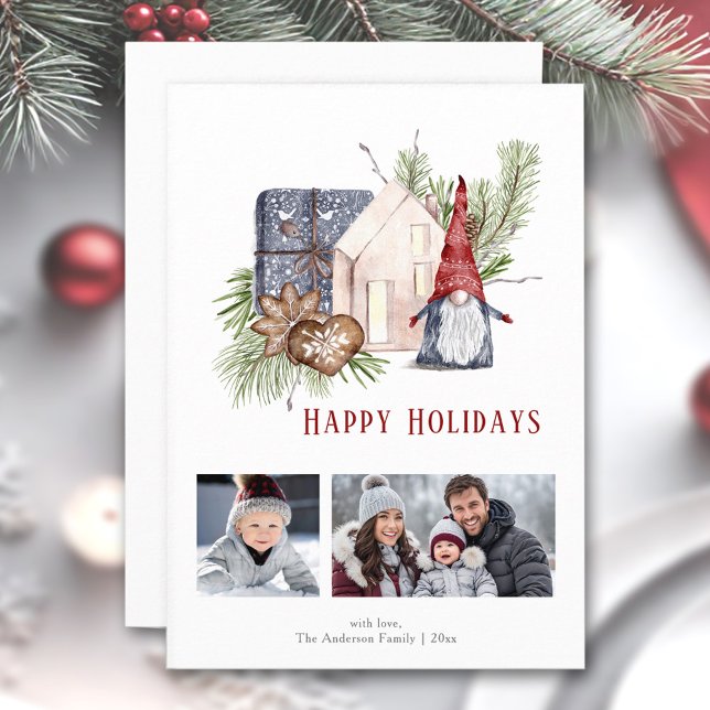 Hygge Julgnome Nordic Helgdagars Fotokort Meddelande (Hygge Christmas Gnome Nordic Holidays Photo Card)