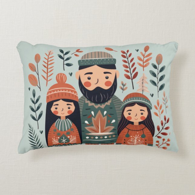 Hygge Julskandinaviska Mysiga familjen Prydnadskudde (Framsidan)